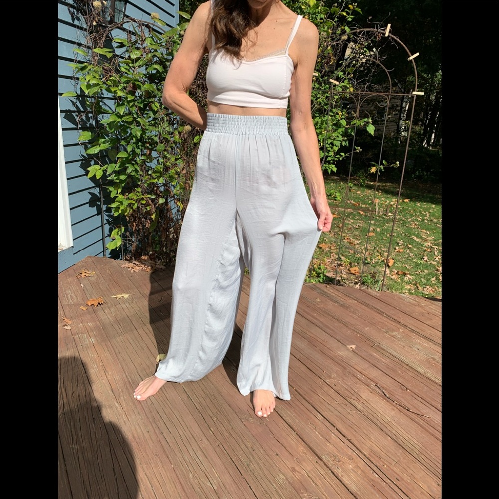 NWT silver lightweight lounge pants, wide leg